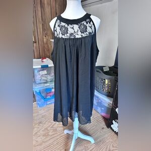 EUC Zanzea High Neck Sleeveless Little Black Dress w/ Lace Yoke, Size XXXL